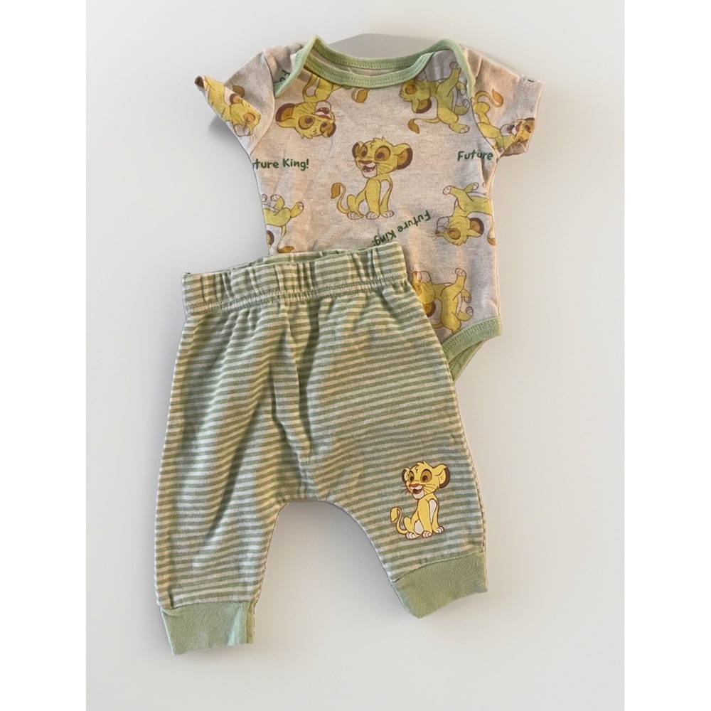 Disney Lion King Simba baby 2-Piece bodysuit Pant Set 0-3 M Green beige